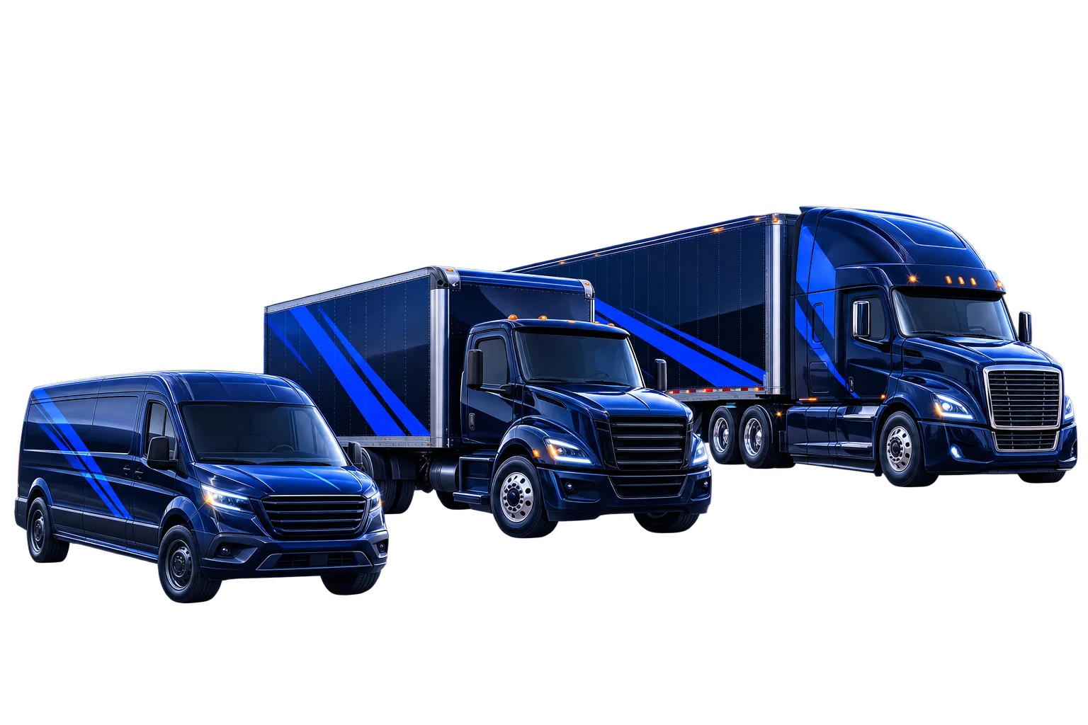 Freight fleet staged for dispatch — the equipment behind each accessorial line item