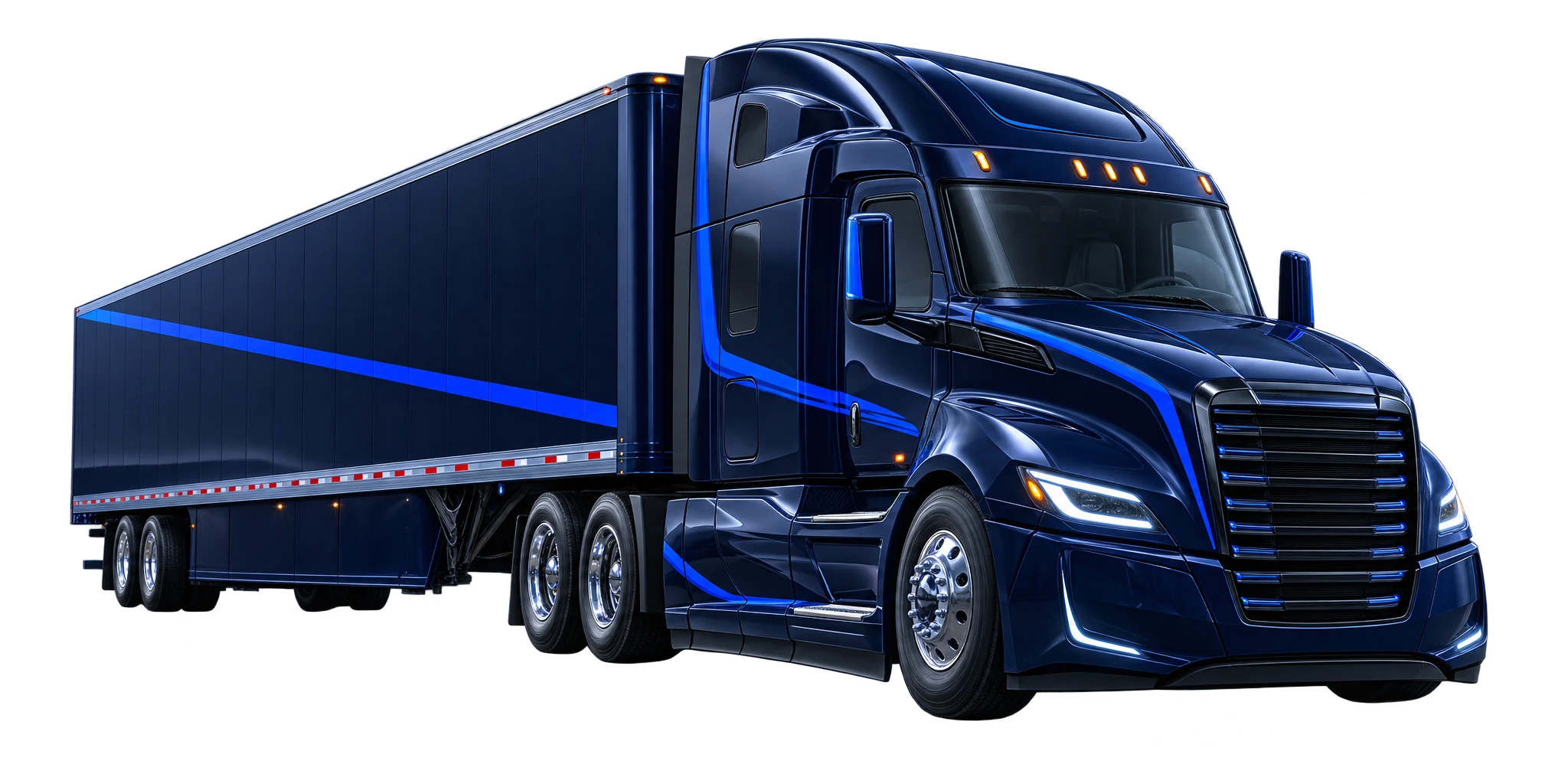 Semi truck moving palletized LTL freight on a highway lane